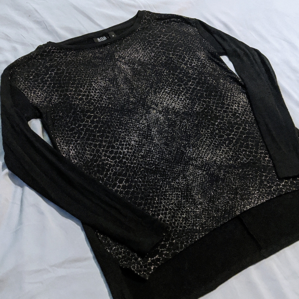 3/$20 a.n.a. Metallic Print Sweater - Black